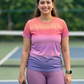 Charming Gradient Print | Activewear Coord Set Tshirt With Tummy Tuck Purple Leggings | Multi Sport | Odour Free