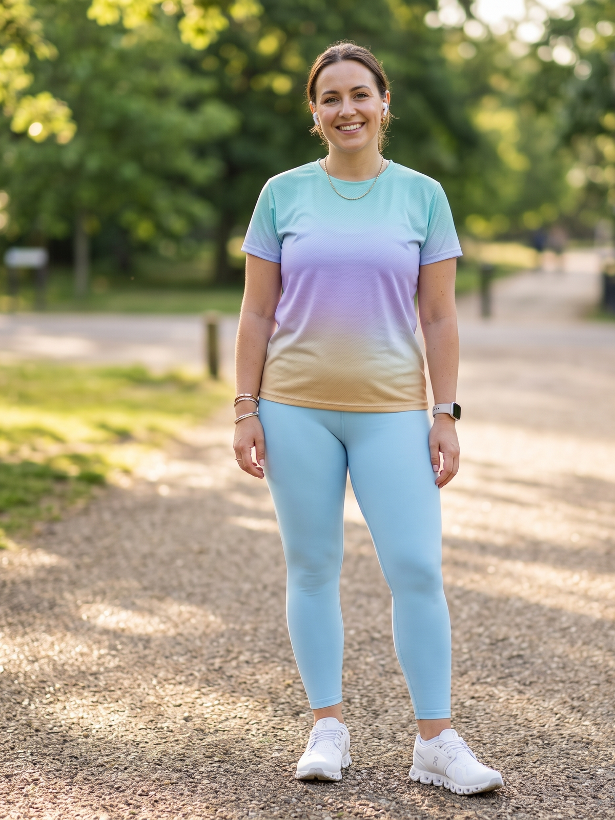 Pretty Pastel Gradient Print | Activewear Coord Set Tshirt With Tummy Tuck Blue Leggings | Multi Sport | Odour Free