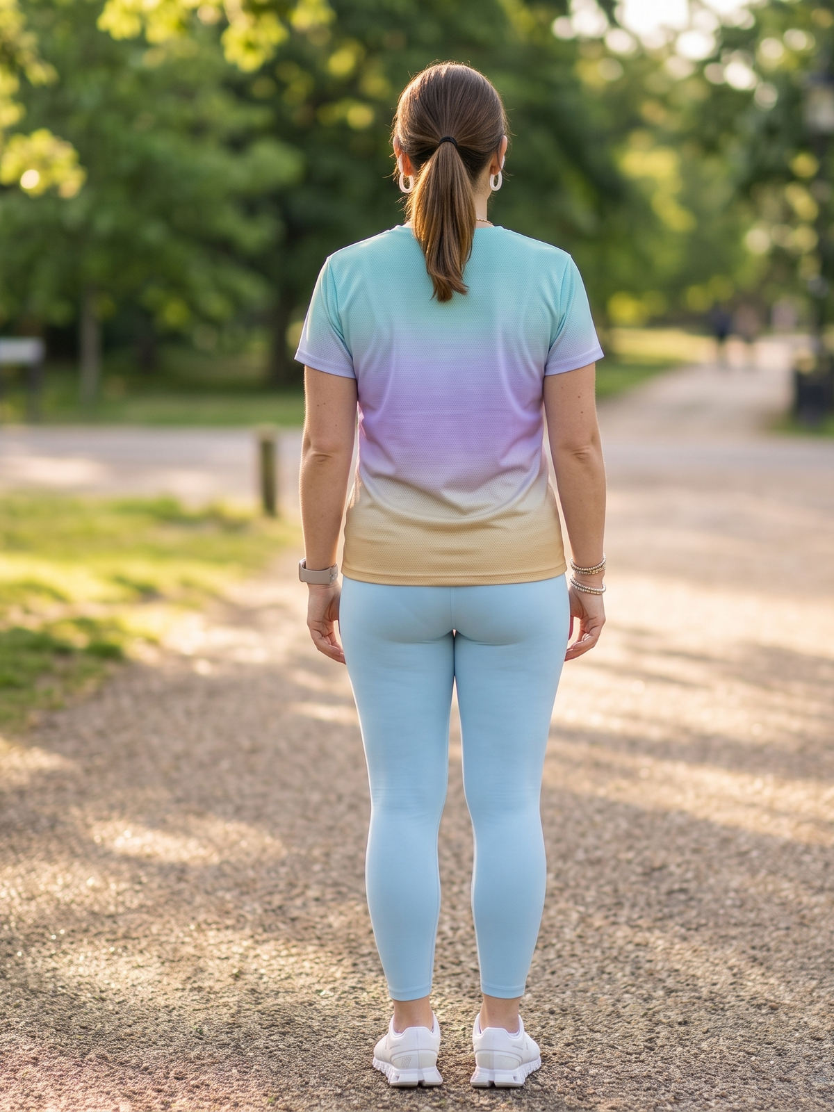 Pretty Pastel Gradient Print | Activewear Coord Set Tshirt With Tummy Tuck Blue Leggings | Multi Sport | Odour Free