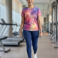 Bright Abstract Print | Activewear Coord Set Tshirt With Tummy Tuck Blue Leggings | Multi Sport | Odour Free