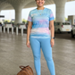 Balmy Abstract Print | Activewear Coord Set Tshirt With Tummy Tuck Blue Leggings | Multi Sport | Odour Free