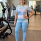 Balmy Abstract Print | Activewear Coord Set Tshirt With Tummy Tuck Blue Leggings | Multi Sport | Odour Free