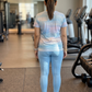 Balmy Abstract Print | Activewear Coord Set Tshirt With Tummy Tuck Blue Leggings | Multi Sport | Odour Free