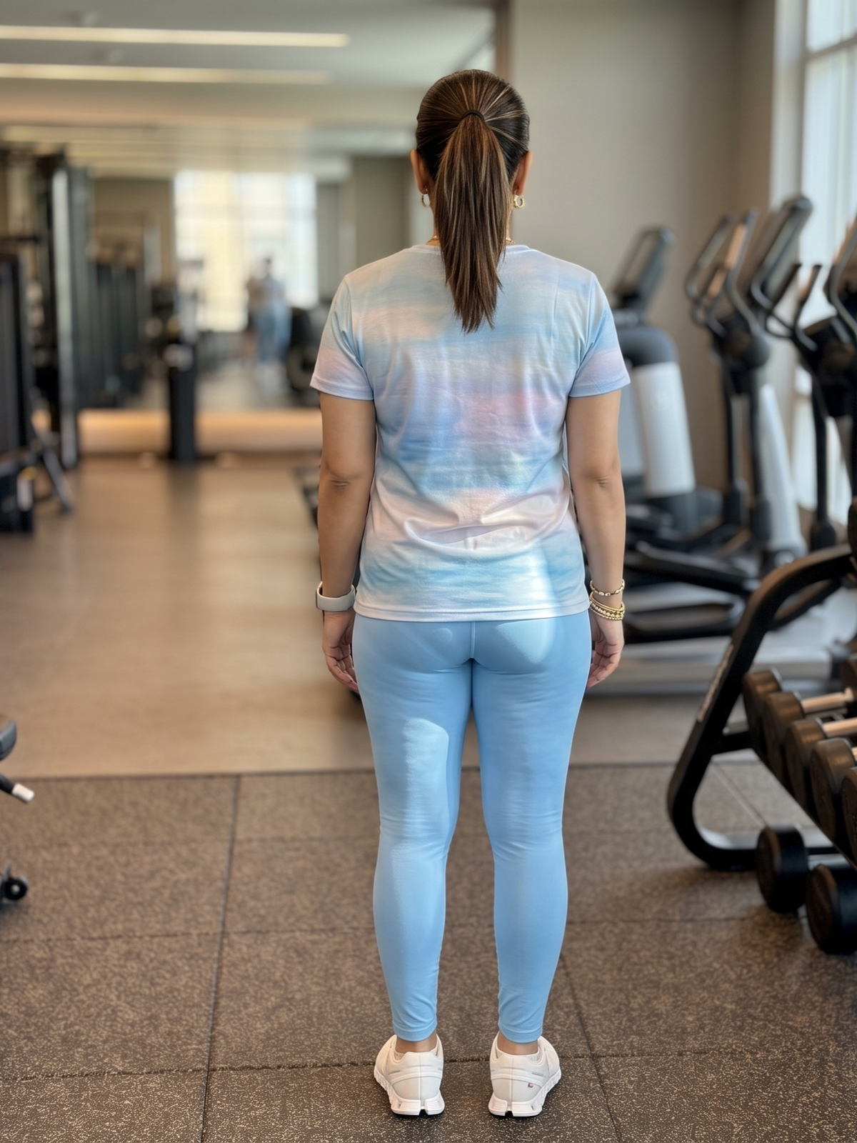 Balmy Abstract Print | Activewear Coord Set Tshirt With Tummy Tuck Blue Leggings | Multi Sport | Odour Free