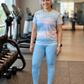 Balmy Abstract Print | Activewear Coord Set Tshirt With Tummy Tuck Blue Leggings | Multi Sport | Odour Free