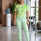 Serene Abstract Print | Activewear Coord Set Tshirt With Tummy Tuck Green Leggings | Multi Sport | Odour Free