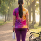 Vivid Abstract Print | Activewear Coord Set Tshirt With Tummy Tuck Purple Leggings | Multi Sport | Odour Free
