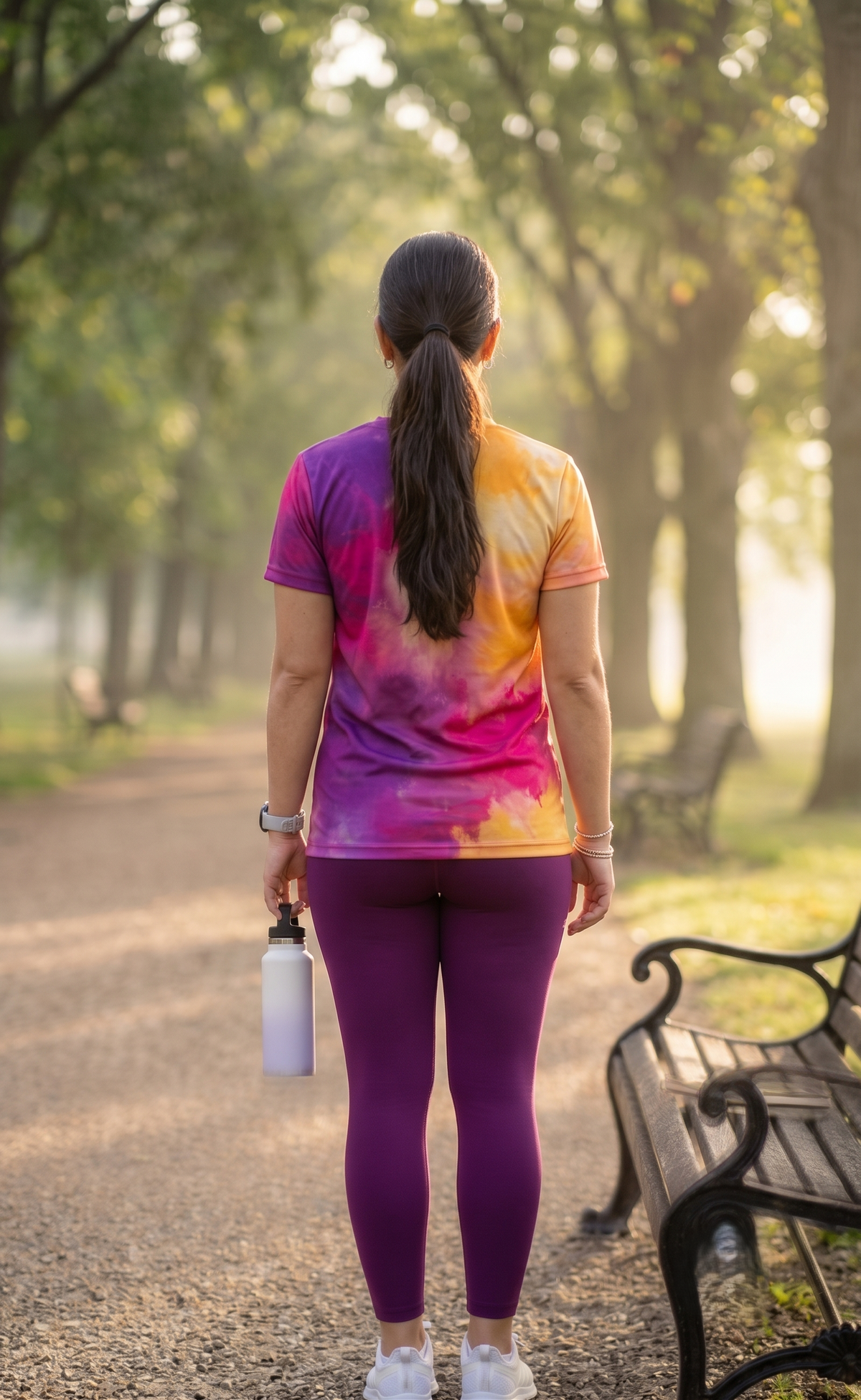 Vivid Abstract Print | Activewear Coord Set Tshirt With Tummy Tuck Purple Leggings | Multi Sport | Odour Free