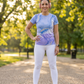 Tranquil Fluid Art Print | Activewear Coord Set Tshirt With Tummy Tuck White Leggings | Multi Sport | Odour Free