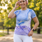 Tranquil Fluid Art Print | Activewear Coord Set Tshirt With Tummy Tuck White Leggings | Multi Sport | Odour Free