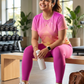 Beaming Chevron Print | Activewear Coord Set Tshirt With Tummy Tuck Pink Leggings | Multi Sport | Odour Free