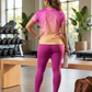 Beaming Chevron Print | Activewear Coord Set Tshirt With Tummy Tuck Pink Leggings | Multi Sport | Odour Free