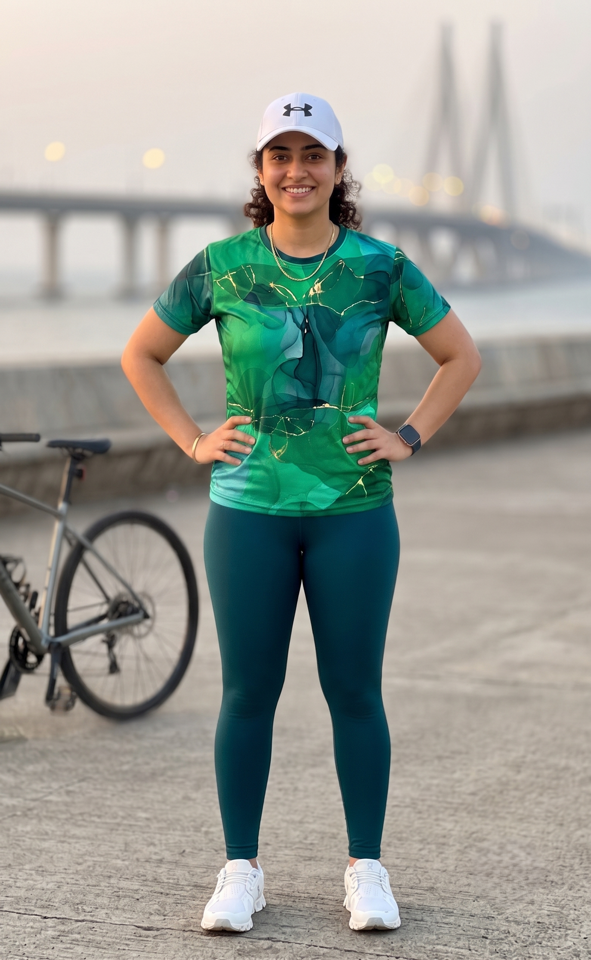 Lovely Fluid Art Print | Activewear Coord Set Tshirt With Tummy Tuck Green Leggings | Multi Sport | Odour Free