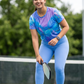 Classy Fluid Art Print | Activewear Coord Set Tshirt With Tummy Tuck Blue Leggings | Multi Sport | Odour Free