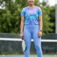 Classy Fluid Art Print | Activewear Coord Set Tshirt With Tummy Tuck Blue Leggings | Multi Sport | Odour Free