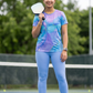 Classy Fluid Art Print | Activewear Coord Set Tshirt With Tummy Tuck Blue Leggings | Multi Sport | Odour Free
