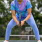 Classy Fluid Art Print | Activewear Coord Set Tshirt With Tummy Tuck Blue Leggings | Multi Sport | Odour Free