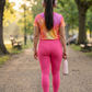 Graceful Fluid Art Print | Activewear Coord Set Tshirt With Tummy Tuck Pink Leggings | Multi Sport | Odour Free