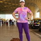 Polished Fluid Art Print | Activewear Coord Set Tshirt With Tummy Tuck Purple Leggings | Multi Sport | Odour Free