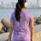 Refined Fluid Art Print | Activewear Coord Set Tshirt With Tummy Tuck Purple Leggings | Multi Sport | Odour Free