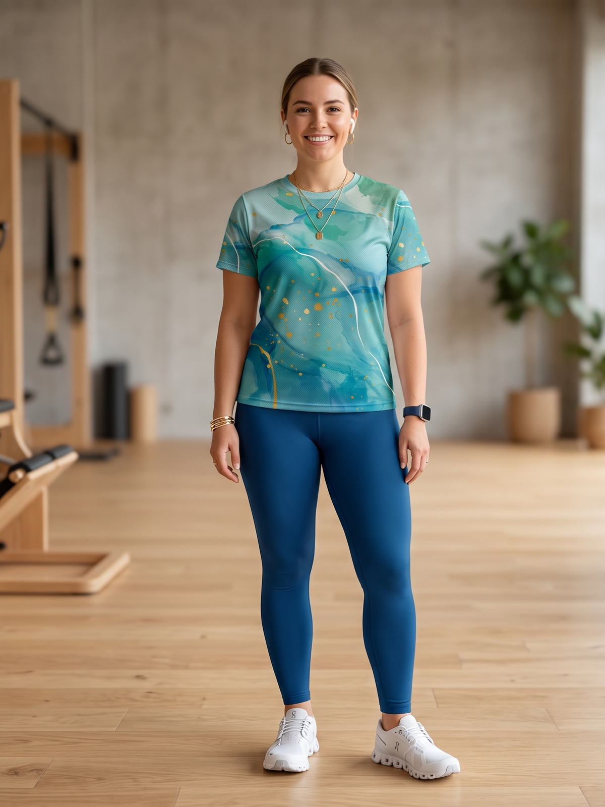 Incredible Fluid Art Print | Activewear Coord Set Tshirt With Tummy Tuck Leggings | Multi Sport | Odour Free