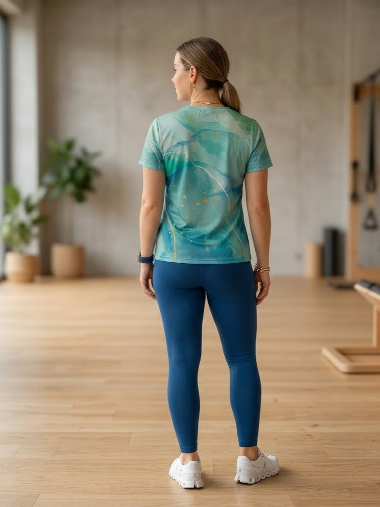 Incredible Fluid Art Print | Activewear Coord Set Tshirt With Tummy Tuck Leggings | Multi Sport | Odour Free