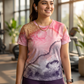 Stunning Fluid Art Print | Activewear Coord Set Tshirt With Tummy Tuck Brown Leggings | Multi Sport | Odour Free