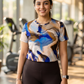 Amazing Fluid Art Print | Activewear Coord Set Tshirt With Tummy Tuck Brown Leggings | Multi Sport | Odour Free