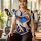 Amazing Fluid Art Print | Activewear Coord Set Tshirt With Tummy Tuck Brown Leggings | Multi Sport | Odour Free