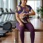 Impressive Fluid Art Print | Activewear Coord Set Tshirt With Tummy Tuck Wine Leggings | Multi Sport | Odour Free