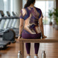 Impressive Fluid Art Print | Activewear Coord Set Tshirt With Tummy Tuck Wine Leggings | Multi Sport | Odour Free