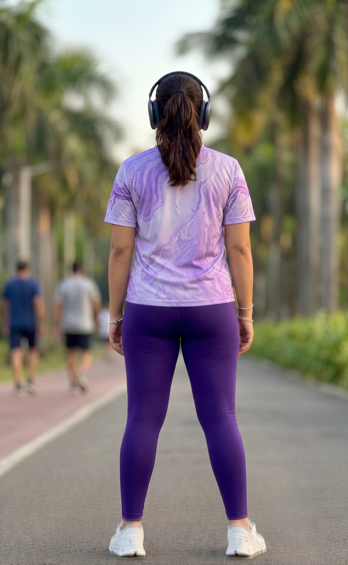 Fresh Fluid Art Print | Activewear Coord Set Tshirt With Tummy Tuck Purple Leggings | Multi Sport | Odour Free