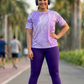 Fresh Fluid Art Print | Activewear Coord Set Tshirt With Tummy Tuck Purple Leggings | Multi Sport | Odour Free