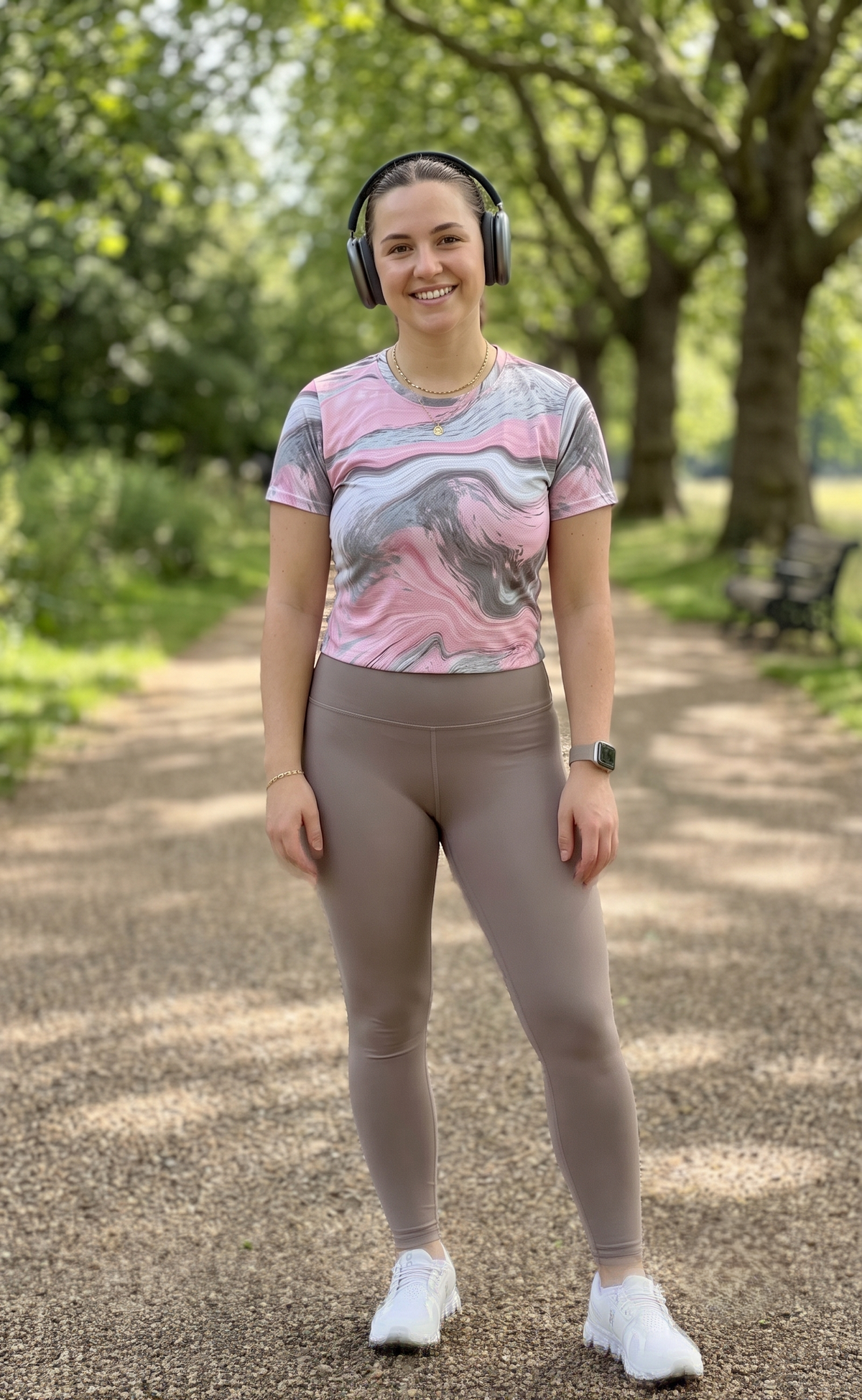 Modern Fluid Art Print | Activewear Coord Set Tshirt With Tummy Tuck Leggings | Multi Sport | Odour Free