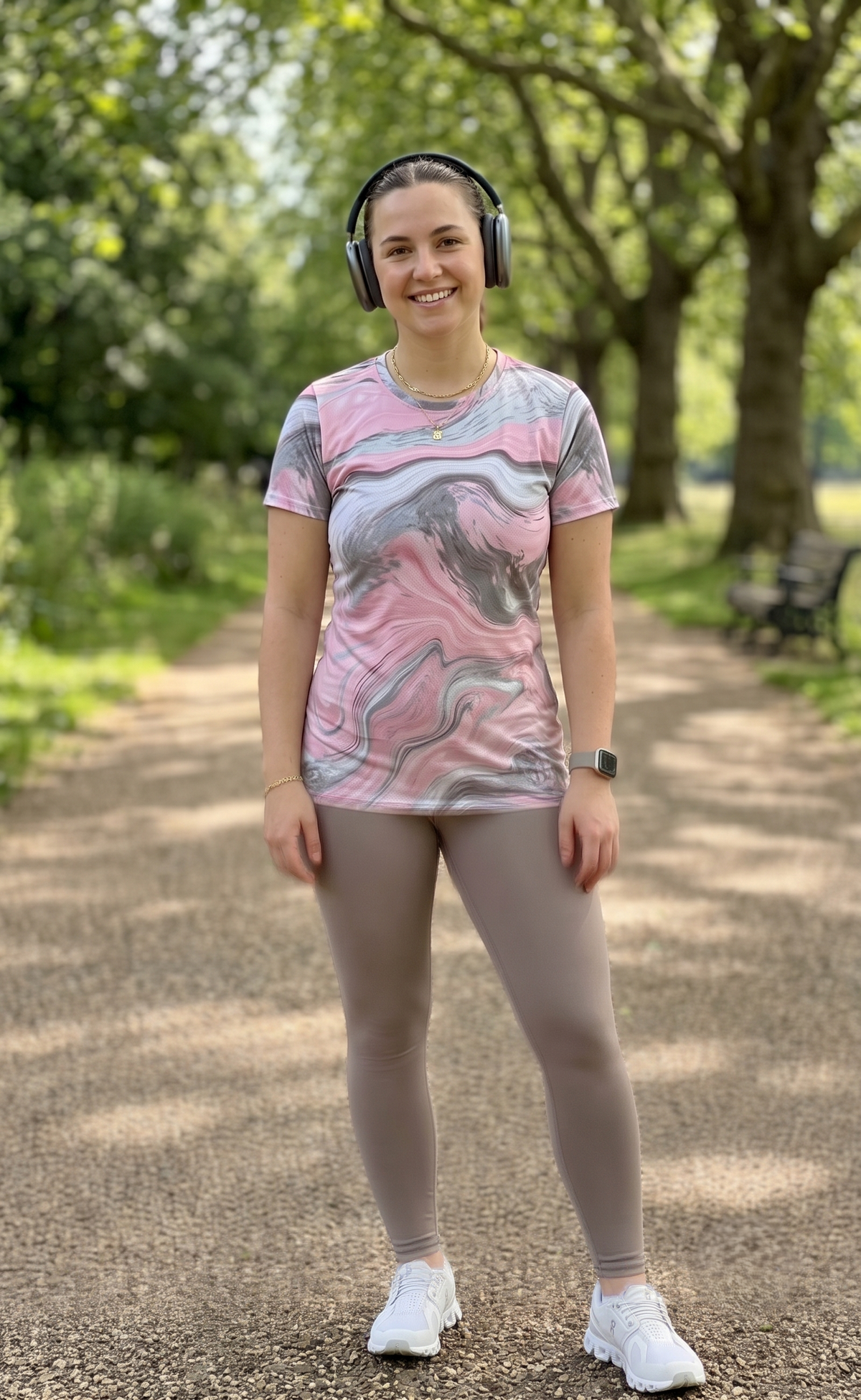 Modern Fluid Art Print | Activewear Coord Set Tshirt With Tummy Tuck Leggings | Multi Sport | Odour Free