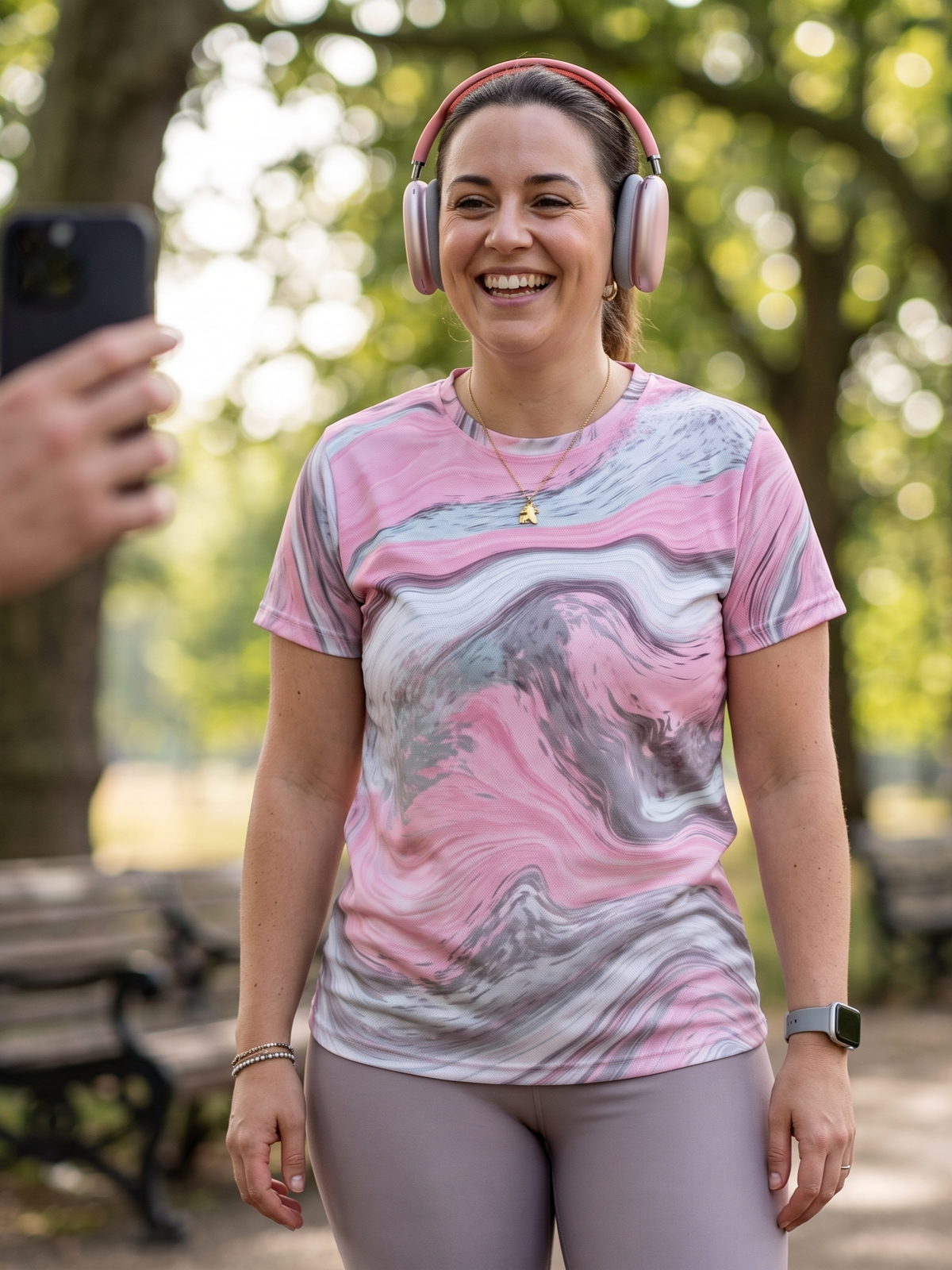 Modern Fluid Art Print | Activewear Coord Set Tshirt With Tummy Tuck Leggings | Multi Sport | Odour Free