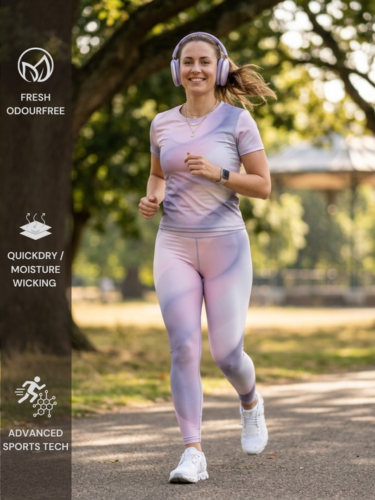 Sweet Pastel Gradient Print | Activewear Coord Set Tshirt With Tummy Tuck Leggings | Multi Sport | Odour Free
