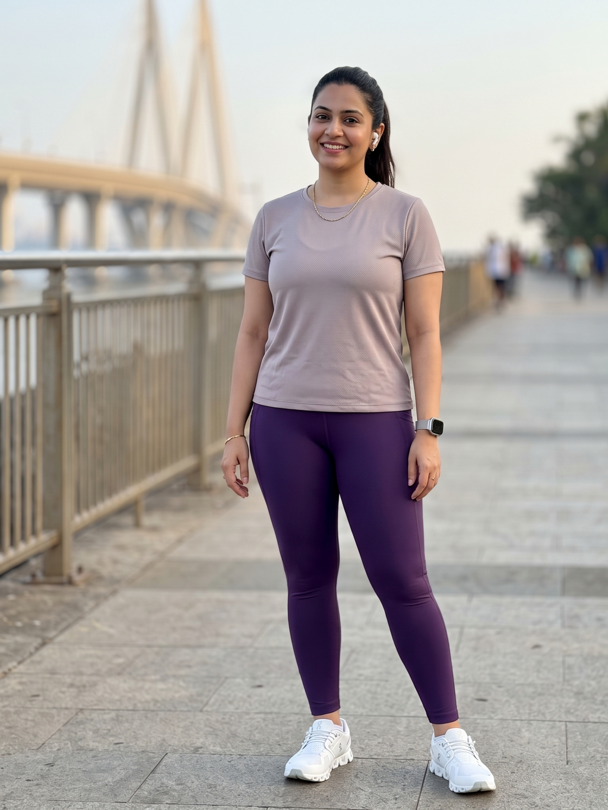 Smart Solid Print | Activewear Coord Set Tshirt With Tummy Tuck Purple Leggings | Multi Sport | Odour Free