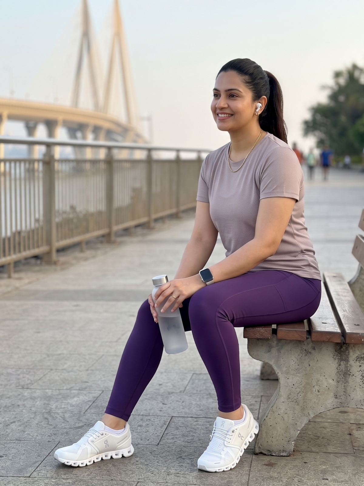Smart Solid Print | Activewear Coord Set Tshirt With Tummy Tuck Purple Leggings | Multi Sport | Odour Free