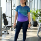 Evergreen Lines Print | Activewear Coord Set Tshirt With Tummy Tuck Black Leggings | Multi Sport | Odour Free