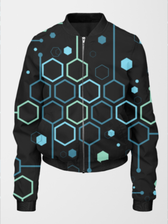 Stylish Hexagon Print Black Bomber Jacket