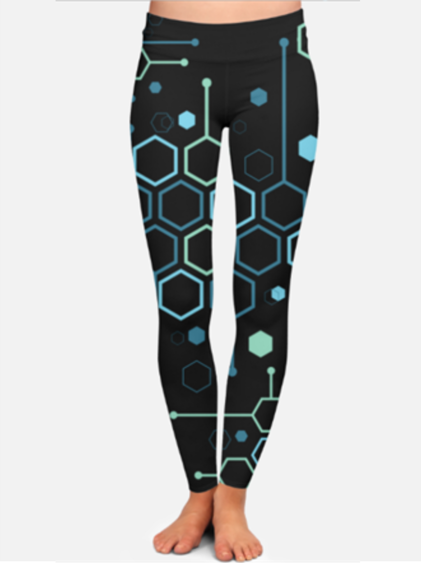 Stylish Hexagon Print High Waist Body Shaping Black Leggings