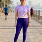 Fantastic Sway Lines Print | Activewear Coord Set Tshirt With Tummy Tuck Purple Leggings | Multi Sport | Odour Free