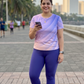 Fantastic Sway Lines Print | Activewear Coord Set Tshirt With Tummy Tuck Purple Leggings | Multi Sport | Odour Free