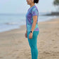 Super Abstract Print | Activewear Coord Set Tshirt With Tummy Tuck Purple Leggings | Multi Sport | Odour Free
