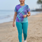 Super Abstract Print | Activewear Coord Set Tshirt With Tummy Tuck Purple Leggings | Multi Sport | Odour Free