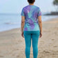 Super Abstract Print | Activewear Coord Set Tshirt With Tummy Tuck Purple Leggings | Multi Sport | Odour Free