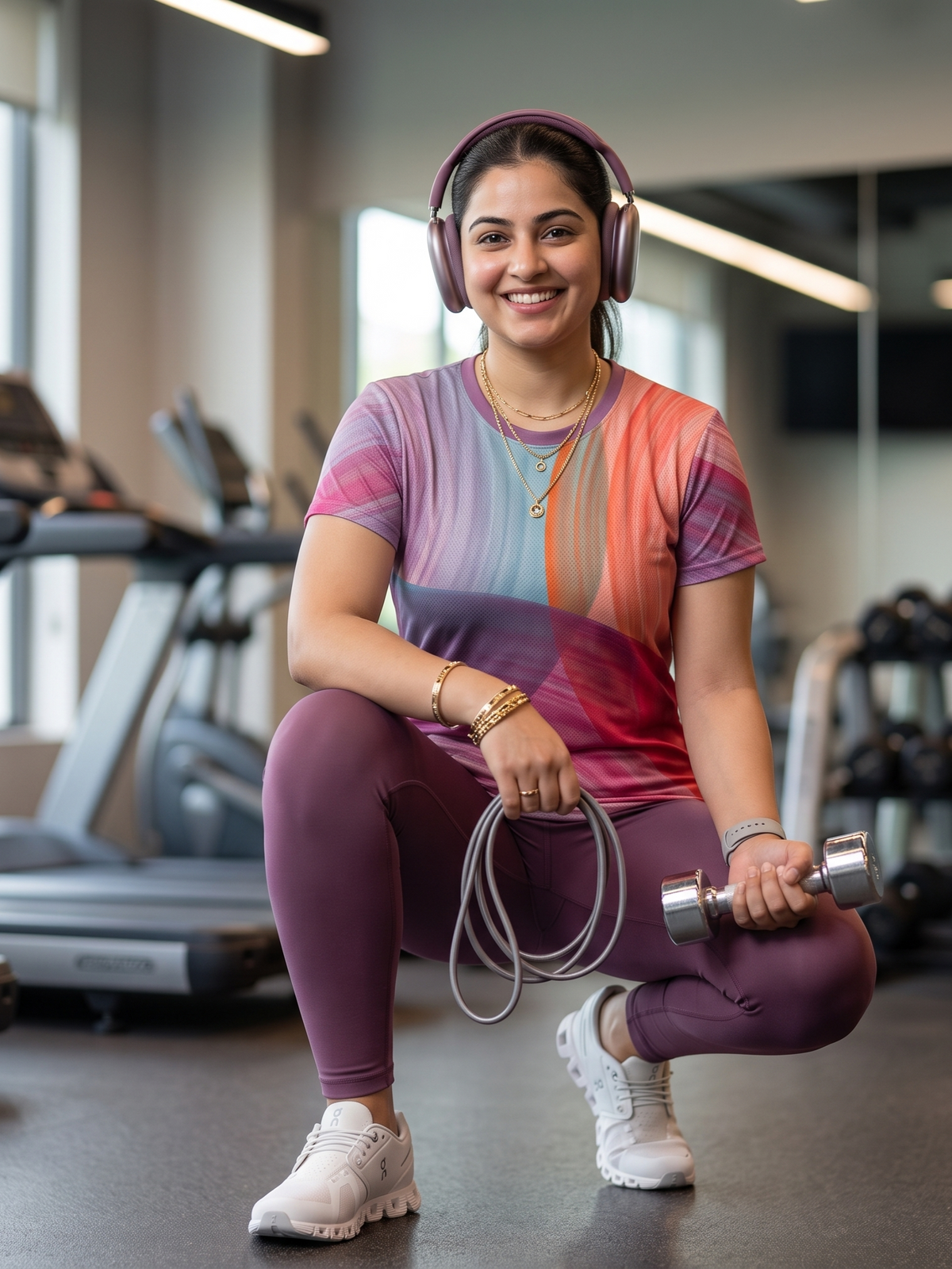 Subtle Circular Print | Activewear Coord Set Tshirt With Tummy Tuck Leggings | Multi Sport | Odour Free