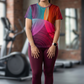 Bright Circular Print | Activewear Coord Set Tshirt With Tummy Tuck Wine Leggings | Multi Sport | Odour Free