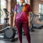Bright Circular Print | Activewear Coord Set Tshirt With Tummy Tuck Wine Leggings | Multi Sport | Odour Free